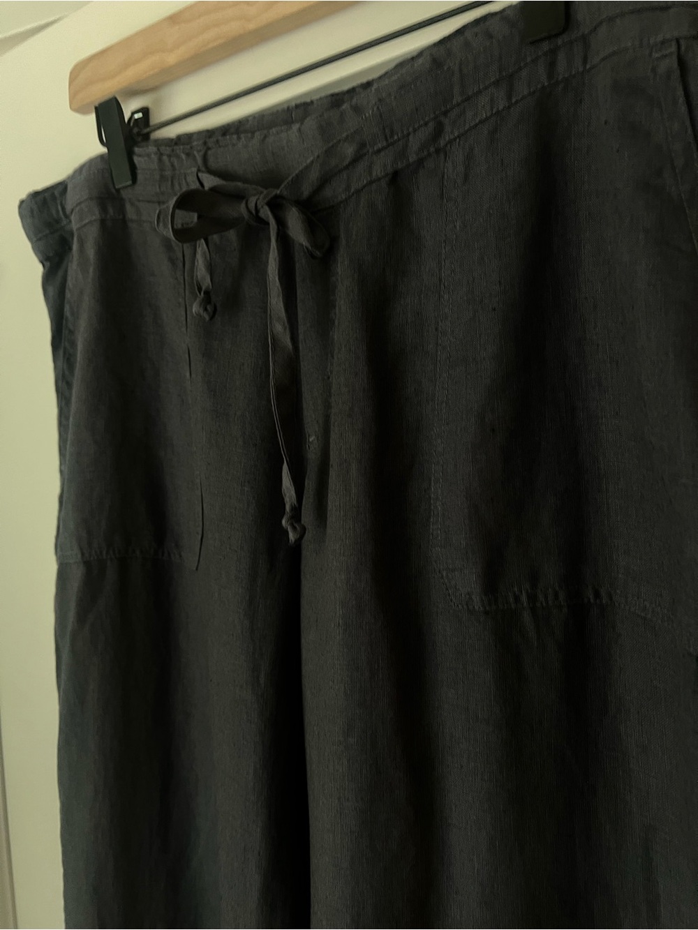 ALLEN ALLEN | 100% Linen Drawstring Charcoal, Wide Leg Pants M